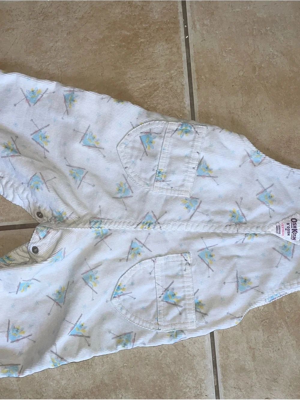 OshKosh B'gosh vintage White Printed ski Corduroy toddler Overalls made in USA